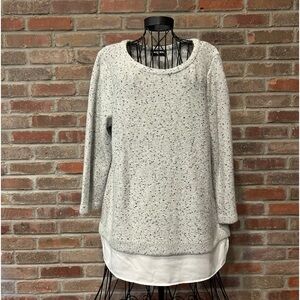 Karl Lagerfeld Long Sleeve GrayW/Black & Silver Glitter Sweater Size Large